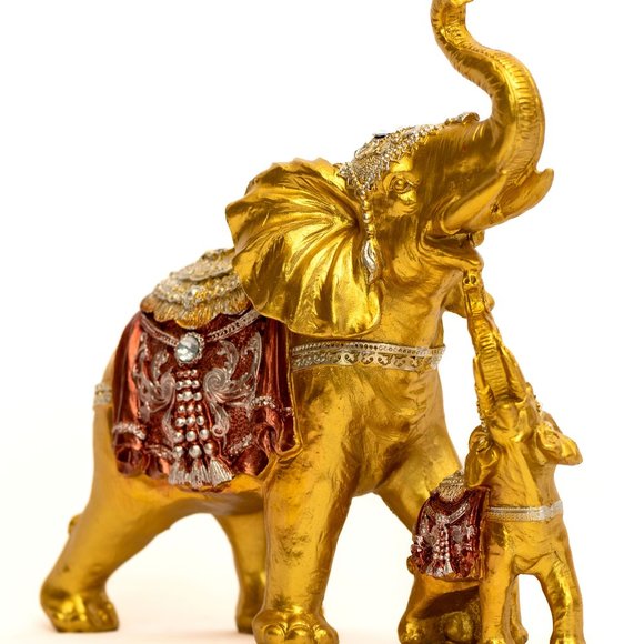Baby and Mama Elephant Statue With Trunk Facing Upwards Collectible Wealth Lucky - Picture 4 of 7